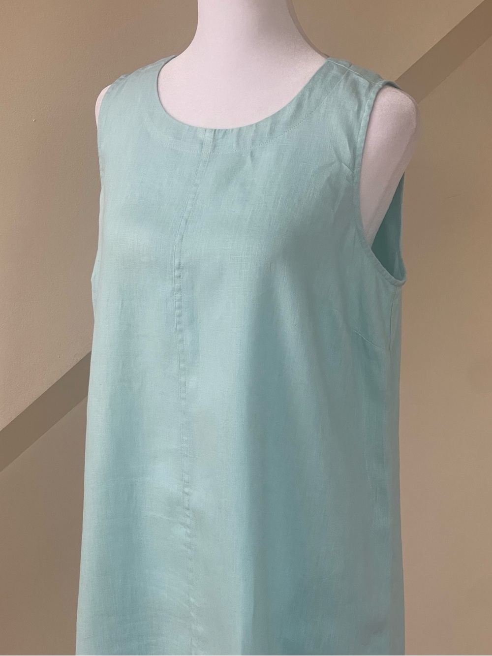 J. Jill Love 100% Linen Light Aqua/Mint Sleeveless Shift Dress Sz S Pockets - Picture 3 of 11